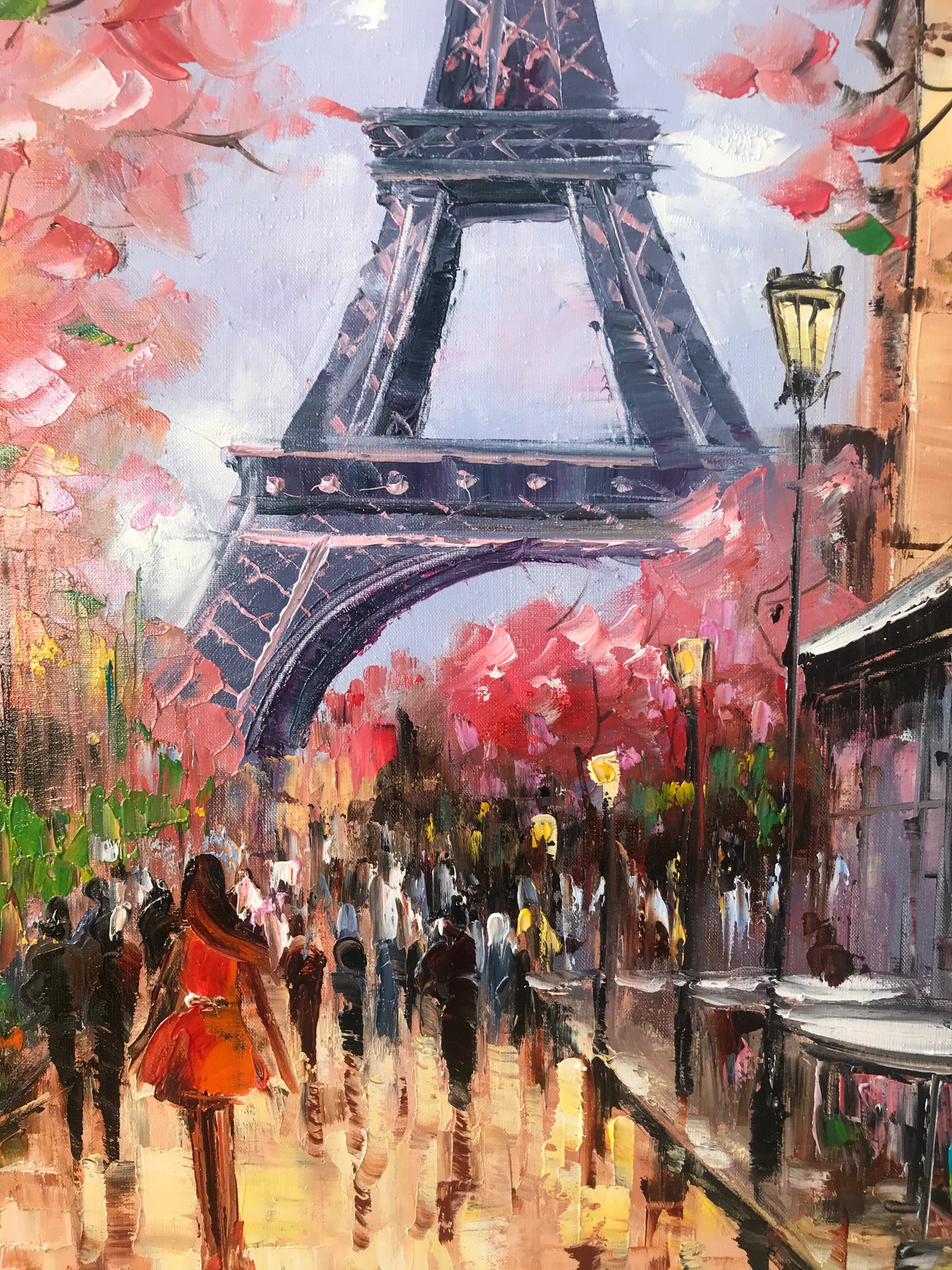 Springtime in Paris Painting Original Eiffel Tower Wall Decor Parisian Street Scene Oil Painting Paris Cafe Atwork