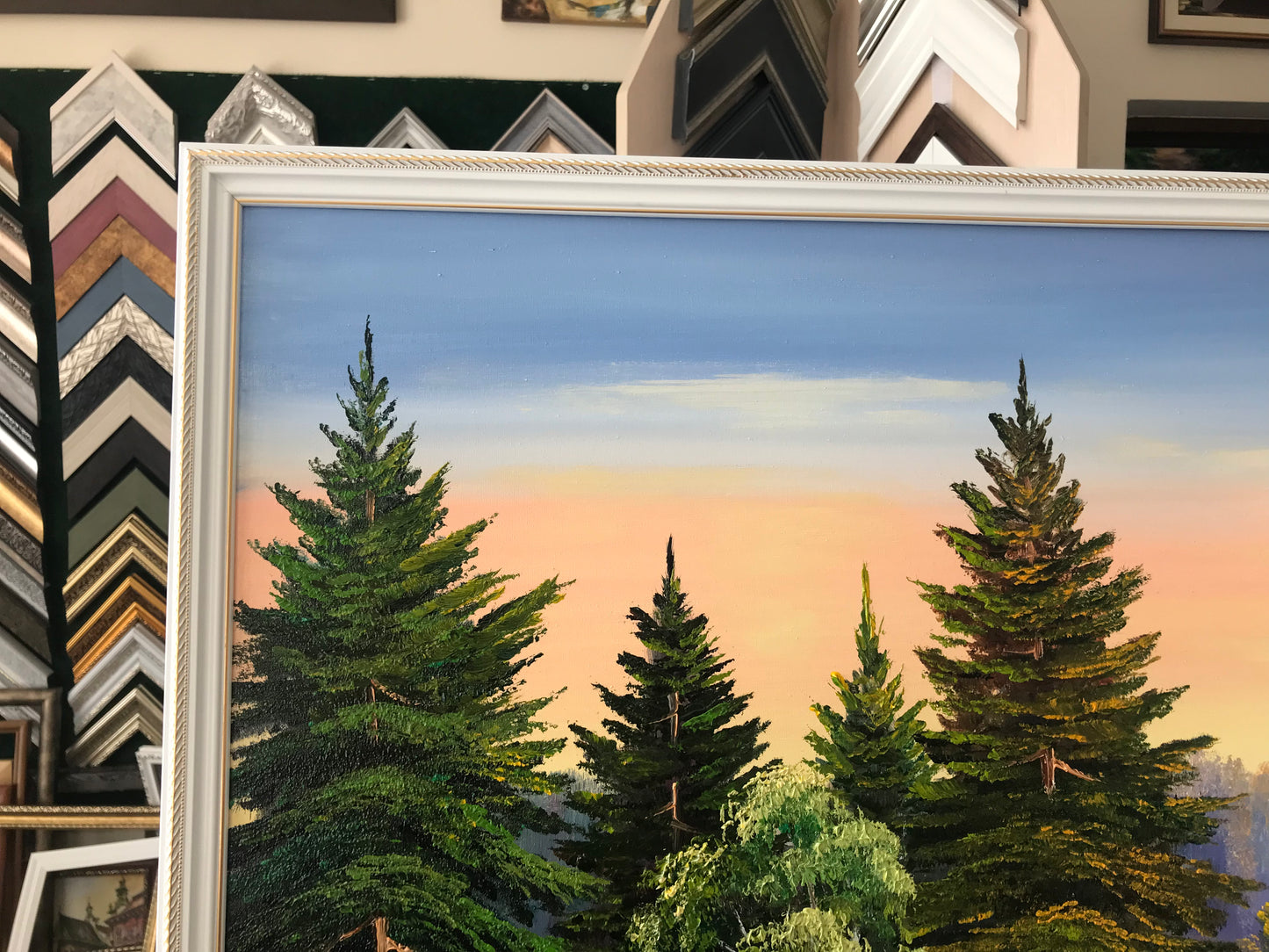 Green Forest Painting Original Trees Wall Art River Oil Painting on Canvas Pine Tree Artwork Nature Art for Bedroom Landscape Painting Oil