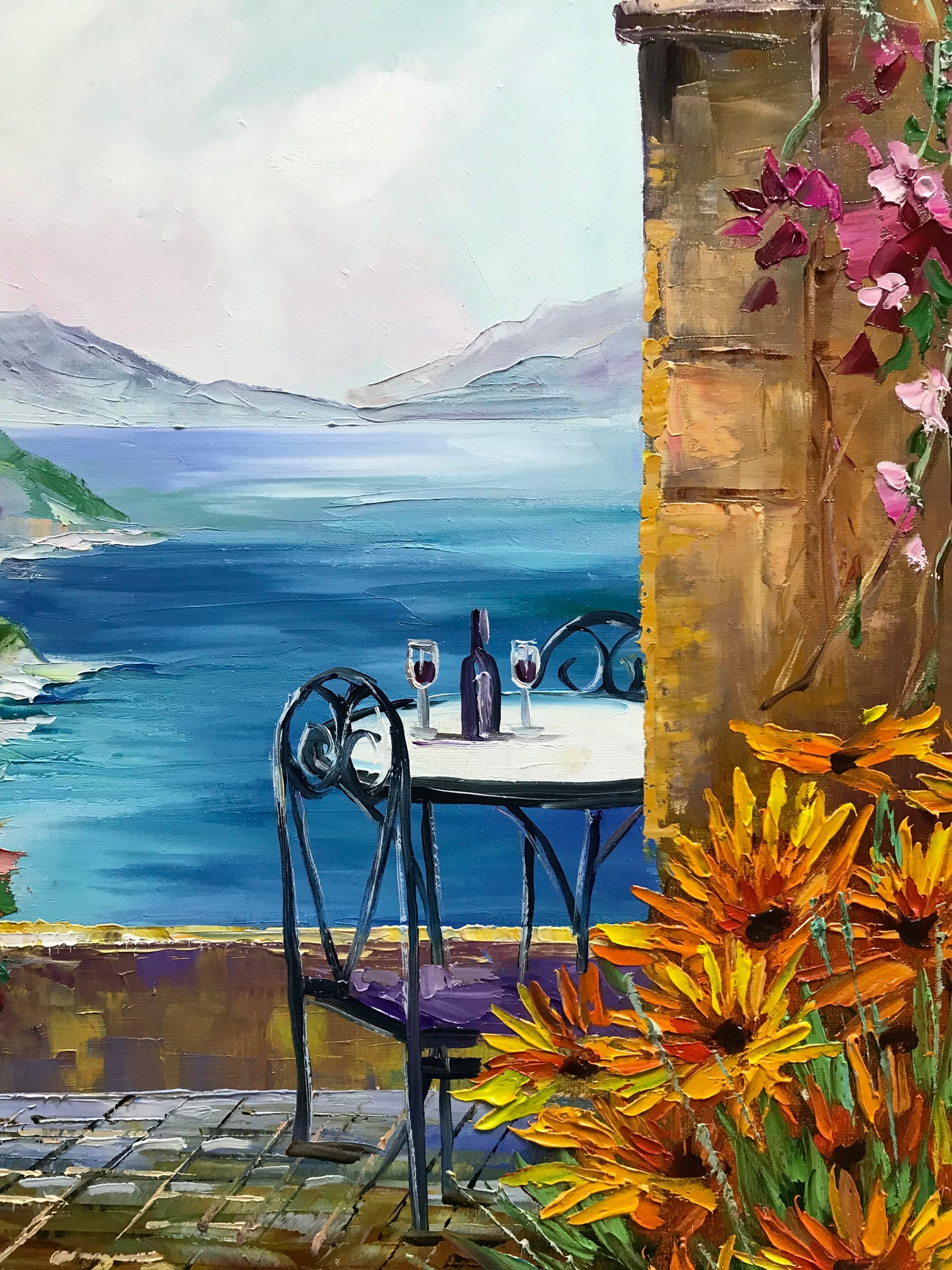 Positano Italy Painting on Canvas Italian Villa Painting Italian Coast Art Amalfi Coast oil Painting Original Italian Garden Wall Art