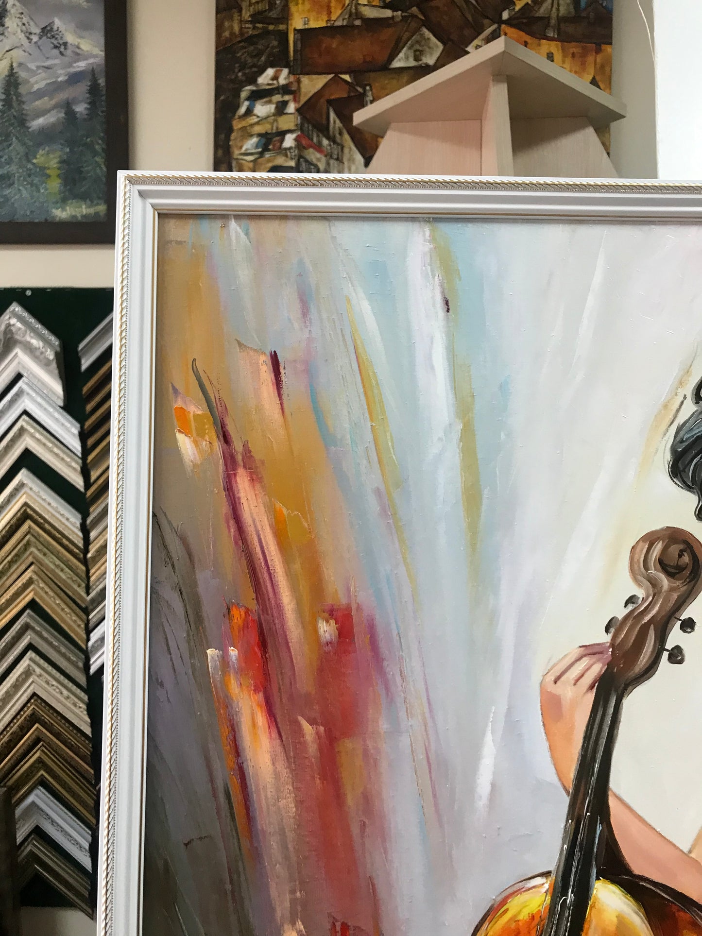 Woman Playing Cello Painting on Canvas Classical Music Player Framed Wall Art Girl with Cello Oil Painting Music Artwork