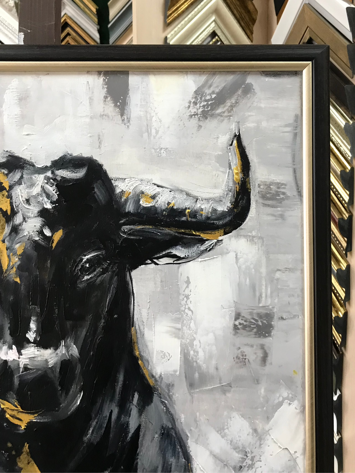 Large Abstract Bull Oil Painting Original Wall Street Bull Wall Art 48x36 Modern Black and White Bull Painting Oversized Painting Abstract