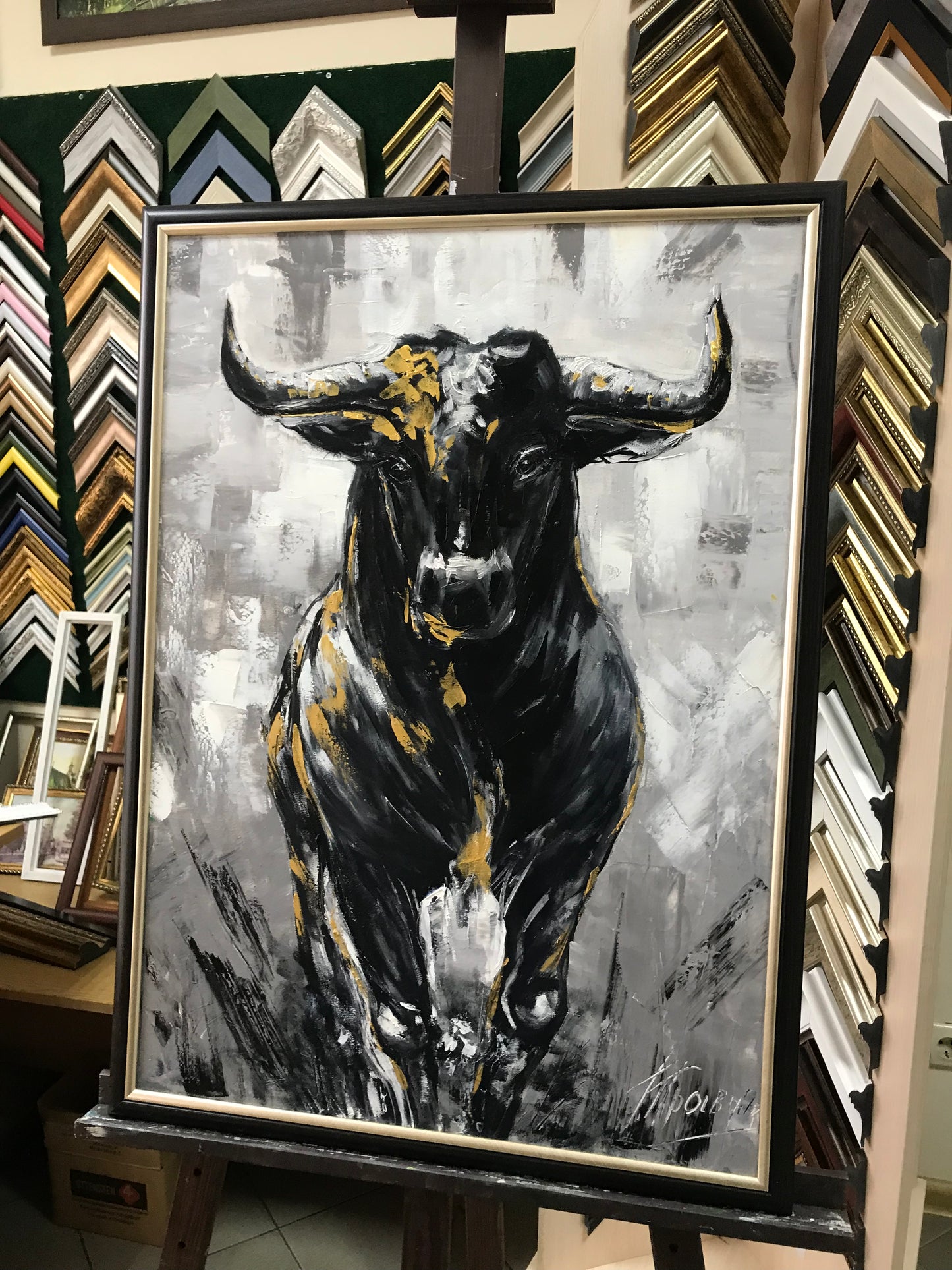 Large Abstract Bull Oil Painting Original Wall Street Bull Wall Art 48x36 Modern Black and White Bull Painting Oversized Painting Abstract