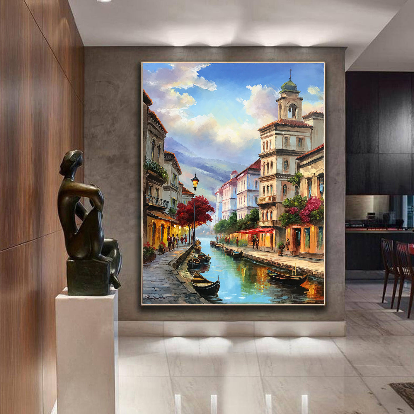 Mediterranean Town Painting Seaside Town Oil Painting Original Coastal City Art Montenegro Painting on Canvas