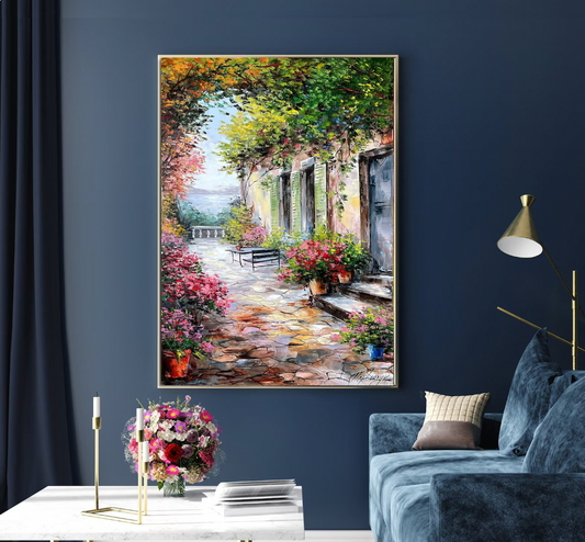 Amalfi Coast Oil Painting on Canvas Italian Villa Framed Art Positano Coast Italy Paintings Original Italian Scenery Wall Art