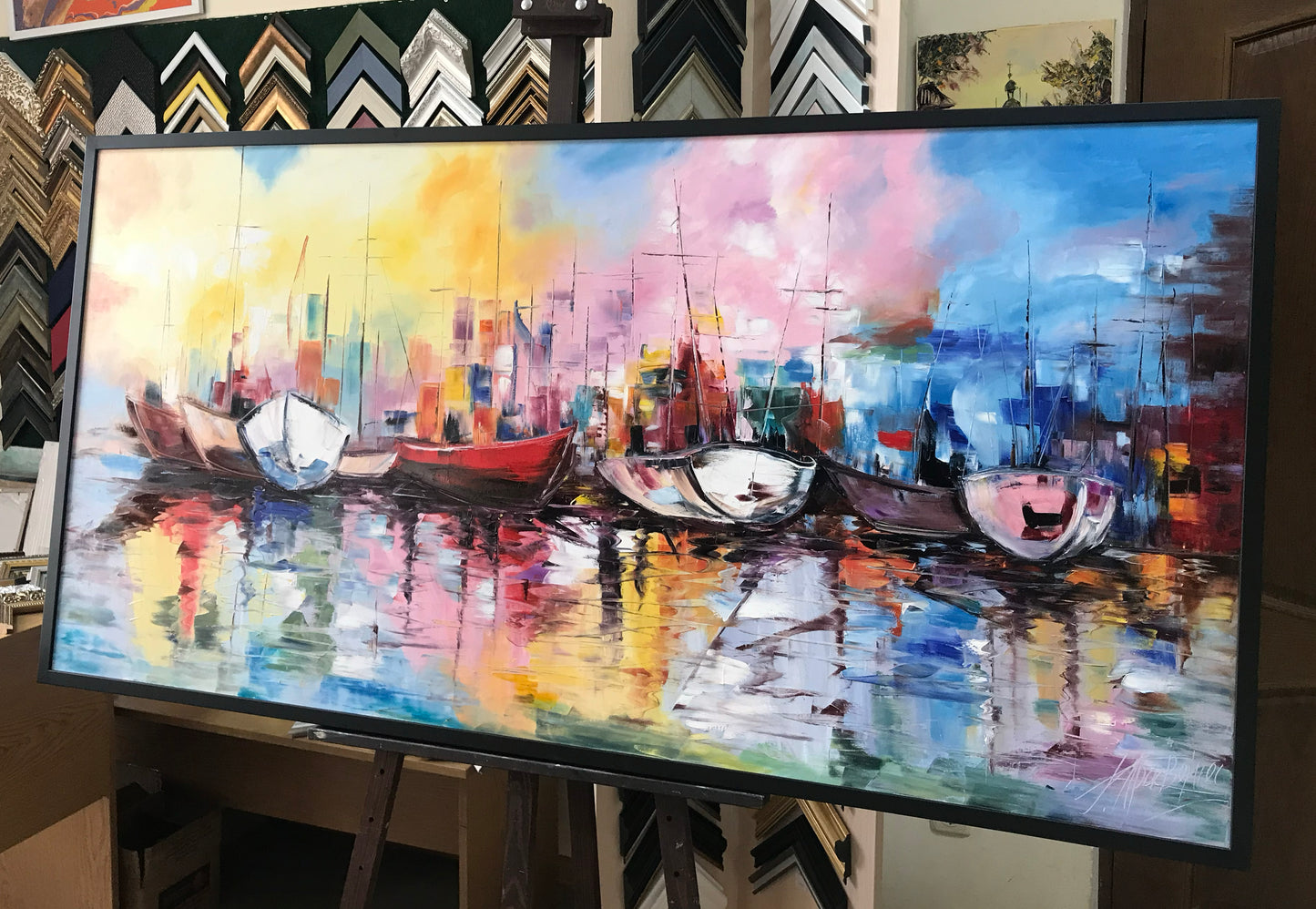 Abstract Sailing Boats Paintings on Canvas Colorful Boat Wall Art Extra Large Abstract Paintings of Sailboats at Sunset Artwork