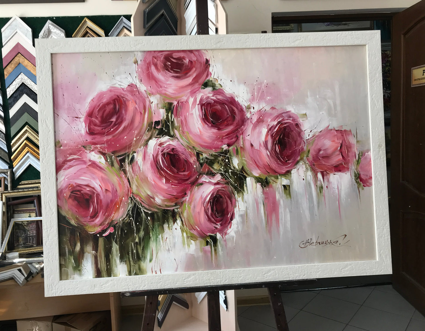 Large Abstract Roses Oil Painting Pink Flowers Canvas Wall Art Luxury Rose Dinning Room Decor Abstract Floral Extra Large Painting 60x40