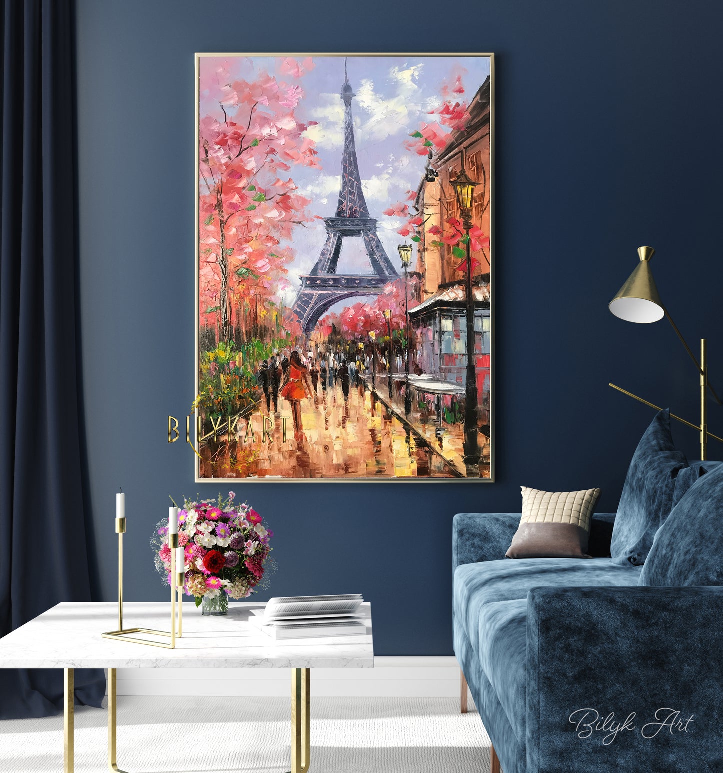 Springtime in Paris Painting Original Eiffel Tower Wall Decor Parisian Street Scene Oil Painting Paris Cafe Atwork