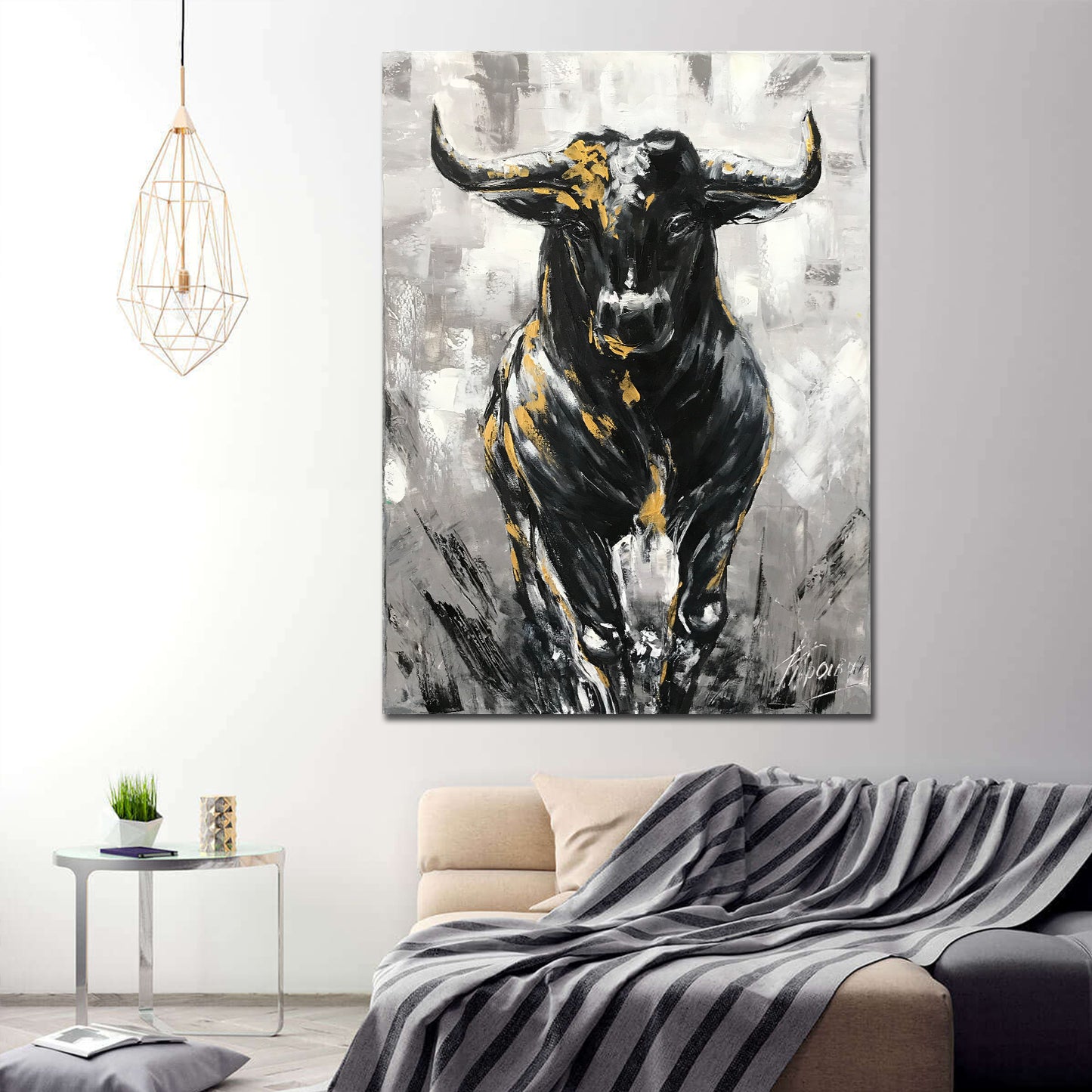 Abstract Bull Oil Painting on Canvas Wall Street Bull Wall Art Decor Cow Paintings on Canvas Extra Large Painting Abstract