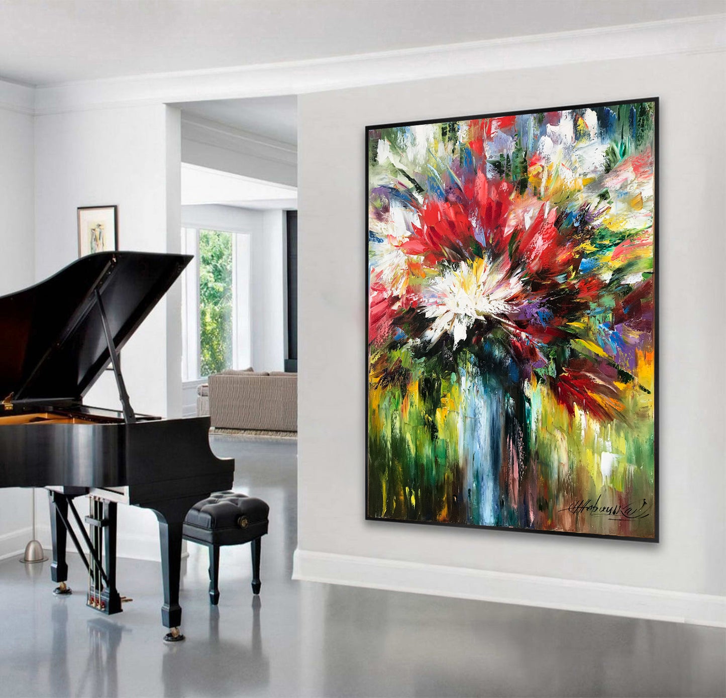 Abstract Flowers Oil Painting on Canvas Contemporary Flower Still Life Painting Original Bright Floral Artwork