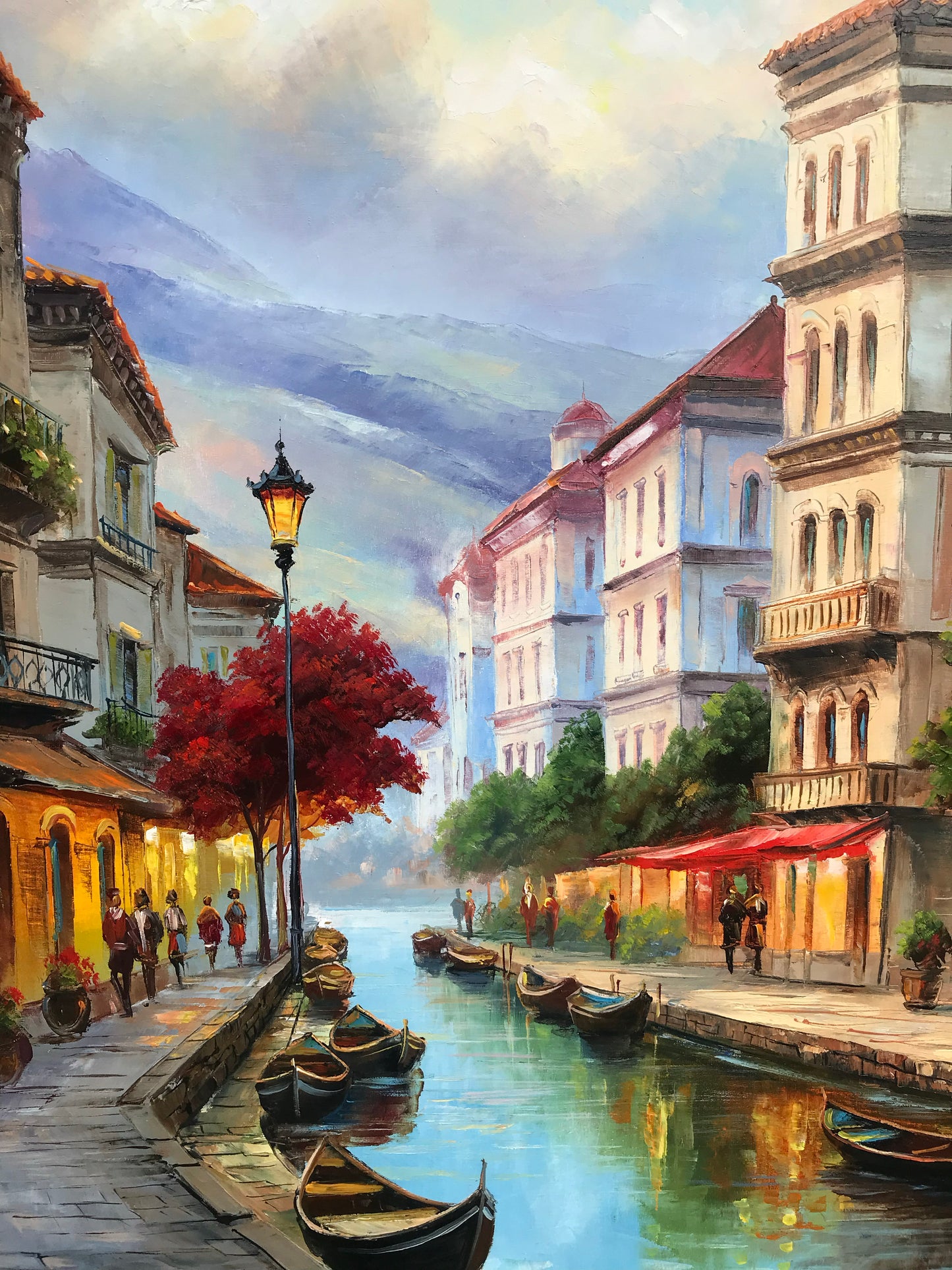 Mediterranean Town Painting Seaside Town Oil Painting Original Coastal City Art Montenegro Painting on Canvas