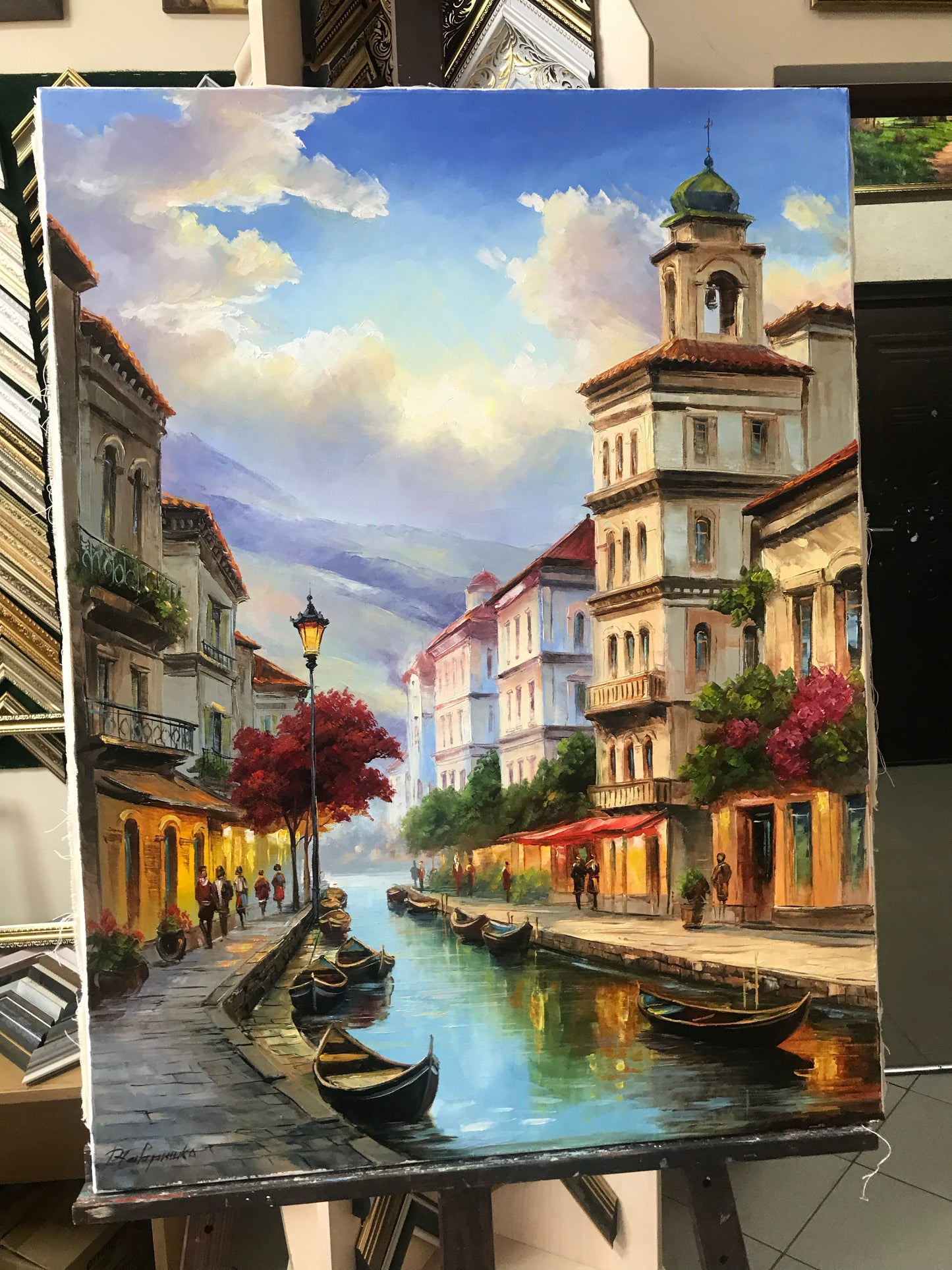 Mediterranean Town Painting Seaside Town Oil Painting Original Coastal City Art Montenegro Painting on Canvas