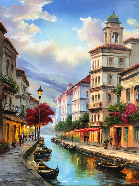 Mediterranean Town Painting Seaside Town Oil Painting Original Coastal City Art Montenegro Painting on Canvas