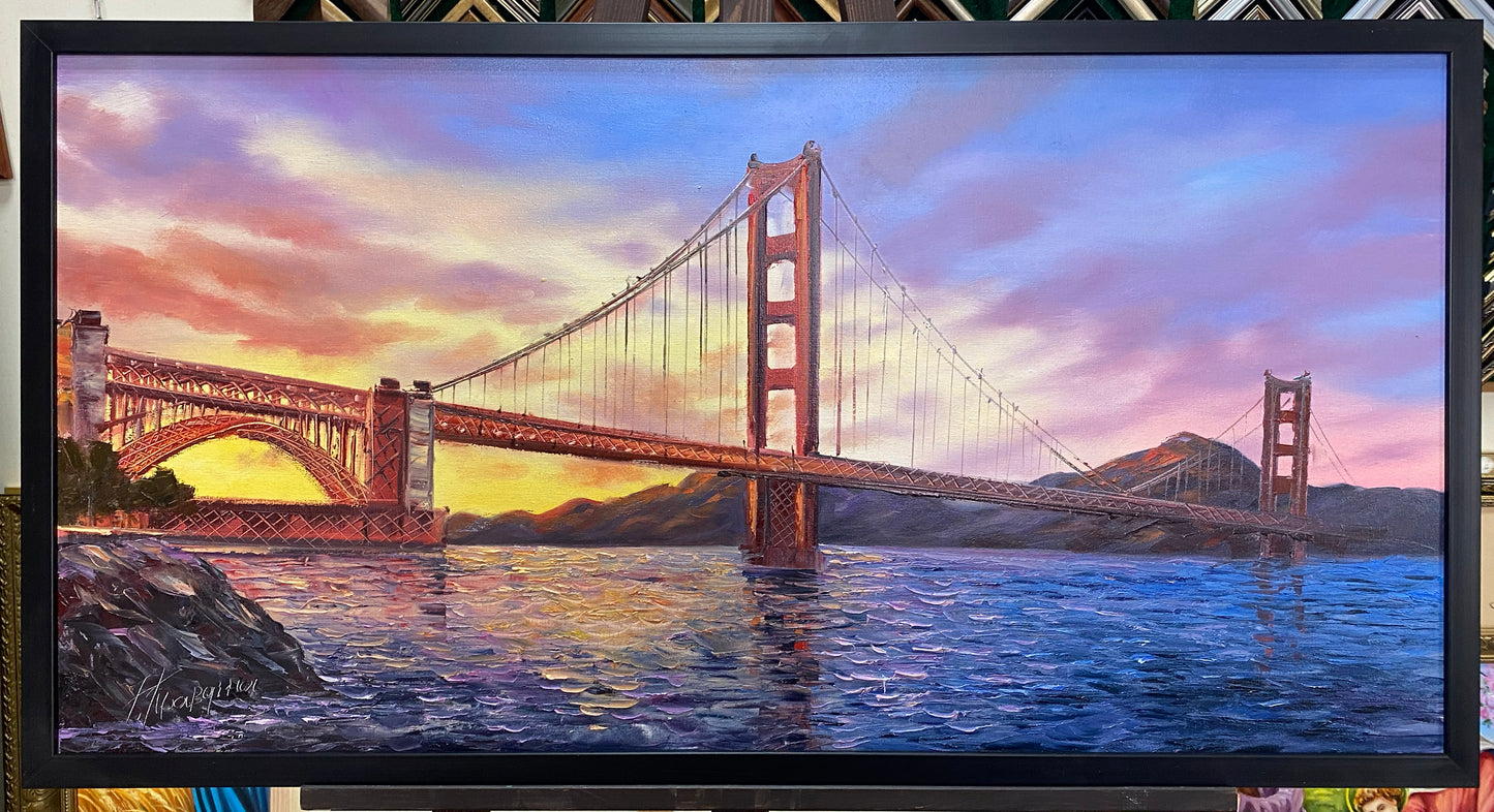 Golden Gate Bridge Oil Painting Original San Francisco Painting on Canvas SF Golden Gate Bridge at Night Wall Art