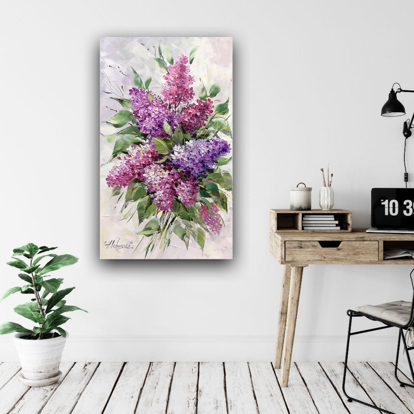 Lilac Oil Painting Original Flower Wall Art Purple Painting on Canvas Floral Kitchen Decor Lilacs Flowers Bouquet Abstract Painting