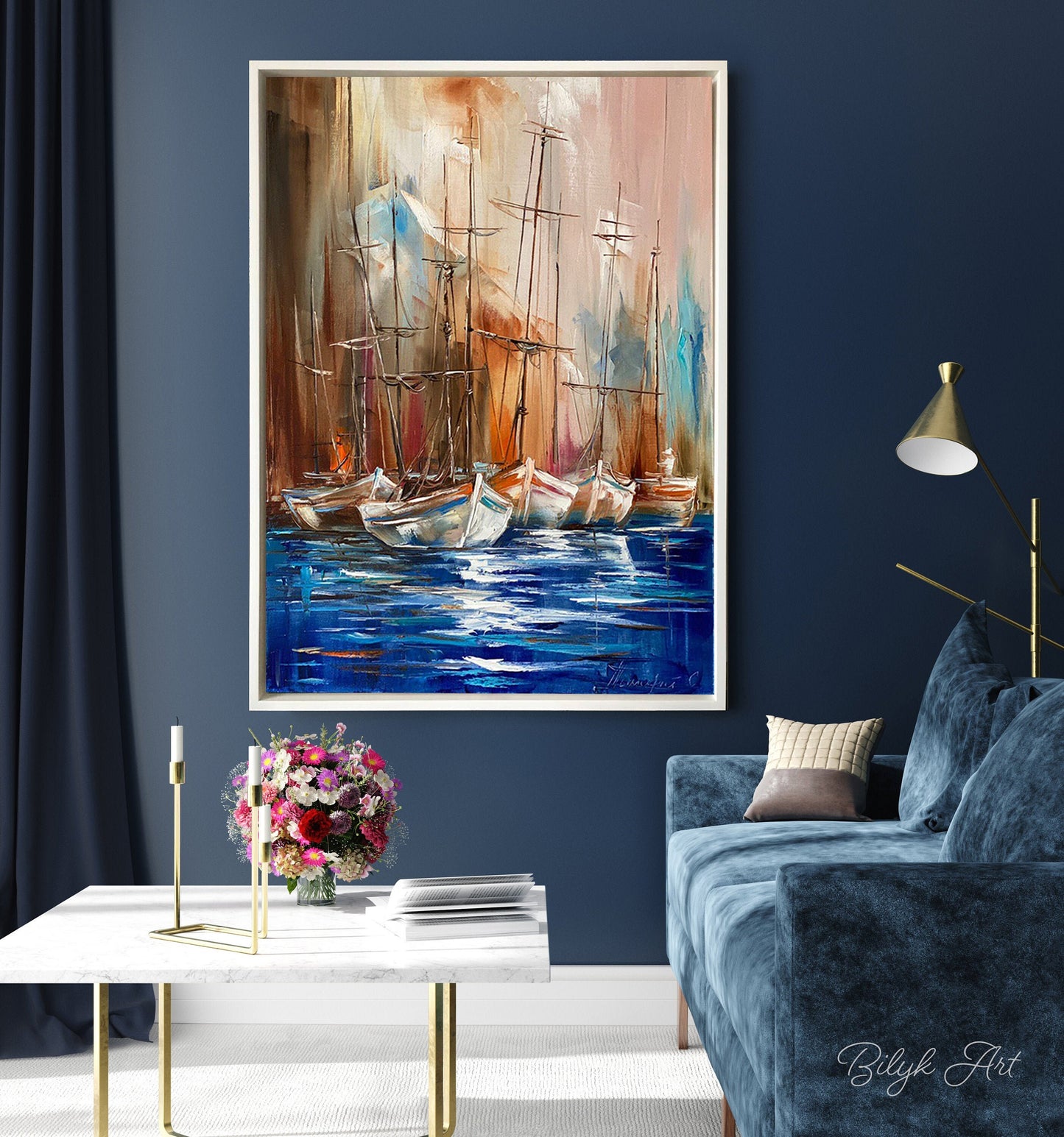 Large Sailboat Oil Painting Original Modern Abstract Brown Painting on Canvas Sailing Art Extra Large Sailboat Wall Art Nautical Wall Decor