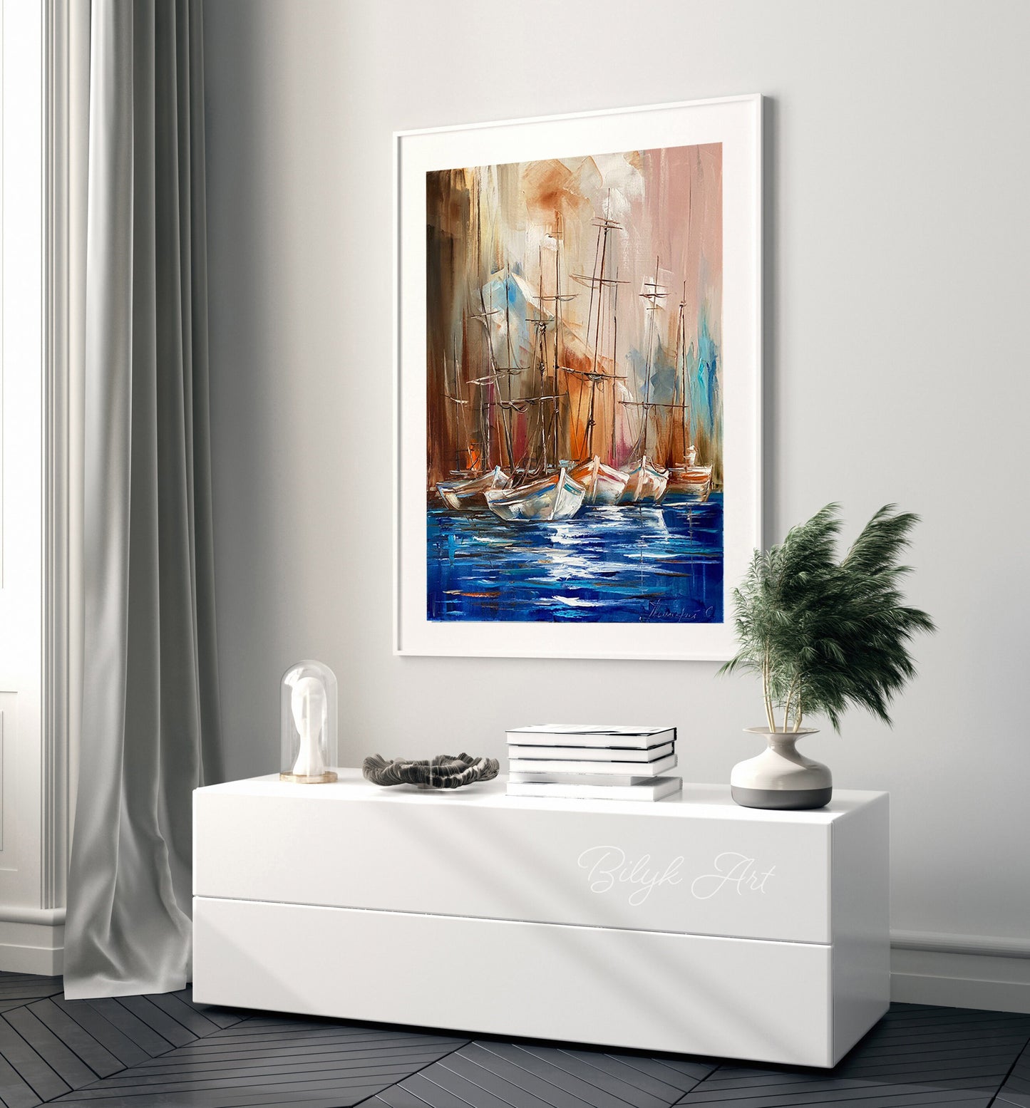 Large Sailboat Oil Painting Original Modern Abstract Brown Painting on Canvas Sailing Art Extra Large Sailboat Wall Art Nautical Wall Decor