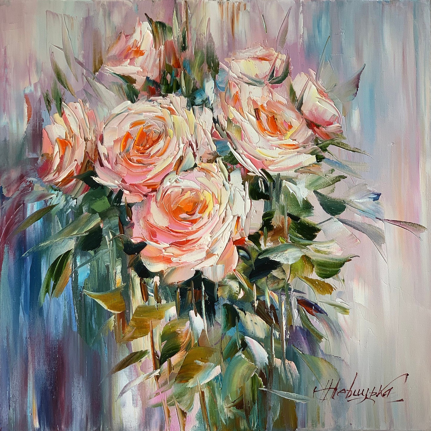Abstract Rose Painting Original Canvas Flower Painting for Dining Room 36x36 Aesthetic Painting Roses Wall Decor Large Oil Painting 30x30