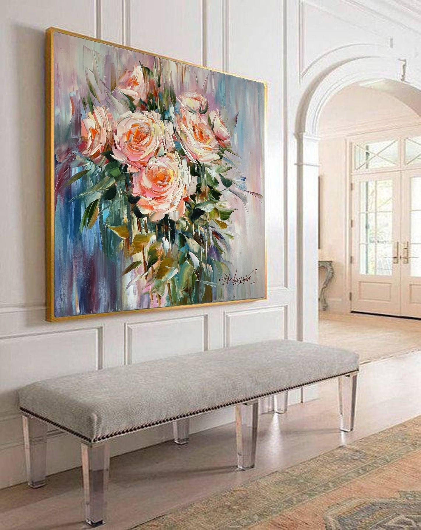 Abstract Rose Painting Original Canvas Flower Painting for Dining Room 36x36 Aesthetic Painting Roses Wall Decor Large Oil Painting 30x30