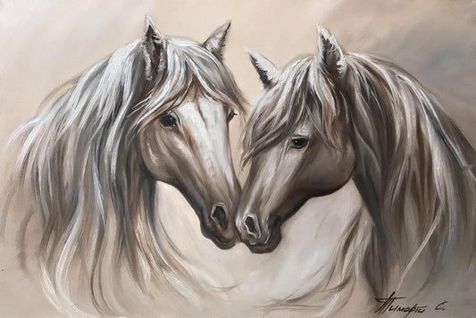 Two Horses Oil Painting On Canvas Abstract Horse Love Painting Abstract Animal Art Horse Lover Gift Arabian Horse Head Canvas Art Room Decor