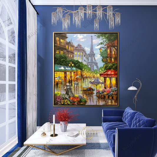 Paris Street Scene Oil Painting Original Parisian Art Ukraine Artists Paintings Romantic Artwork Flowers Market Painting Paris Bedroom Decor