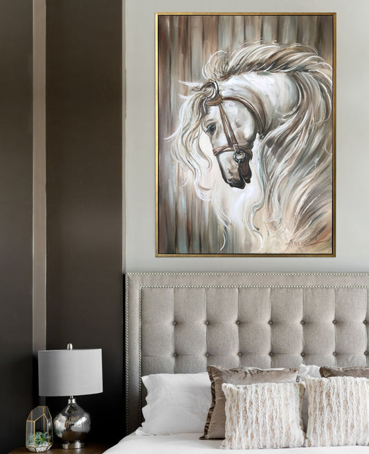 Horse Head Oil Painting On Canvas Abstract Animal Decor White Gray Art Wild Animal Painting Gift for Horse Lover Pastel Colors Painting
