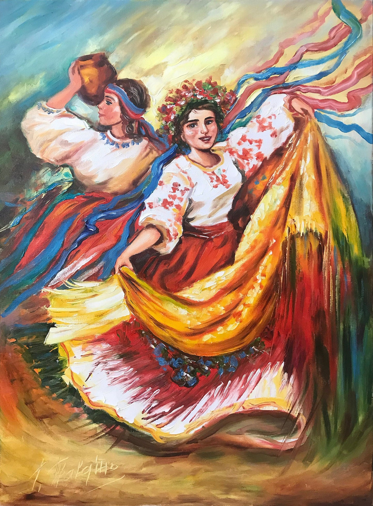 Ukrainian Girl Painting Original Ukrainian Painting on Canvas Pro Ukraine Wall Decor Ukraine Artist Paintings Modern Ukrainian Folk Art
