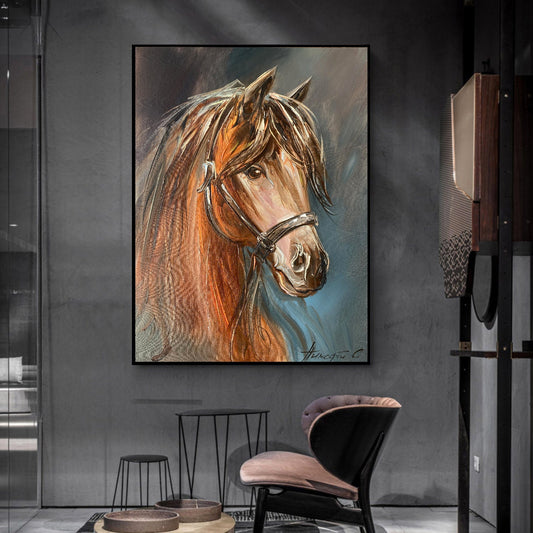 Horse Portrait Oil Painting Original Large Horse Wall Decor Arabian Horse Painting on Canvas Horse Owner Gift Abstract Horse Head Painting