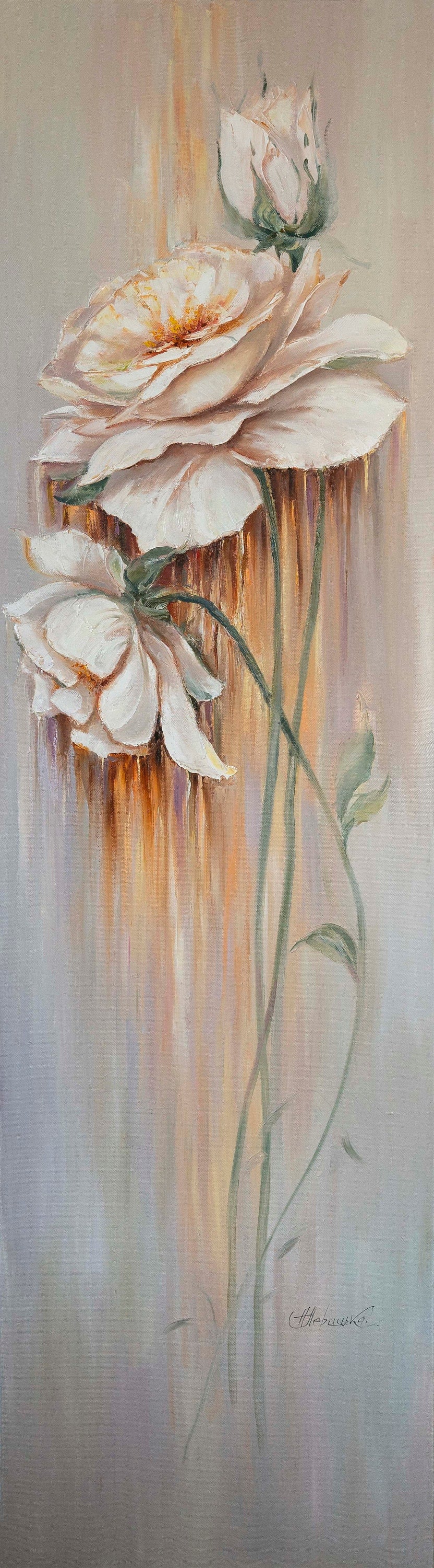 Long Narrow Wall Art Abstract Floral Oil Painting 2 Piece Wall Art 2 Floral Paintings Set of Two Long Paintings Vertical Narrow Wall Decor