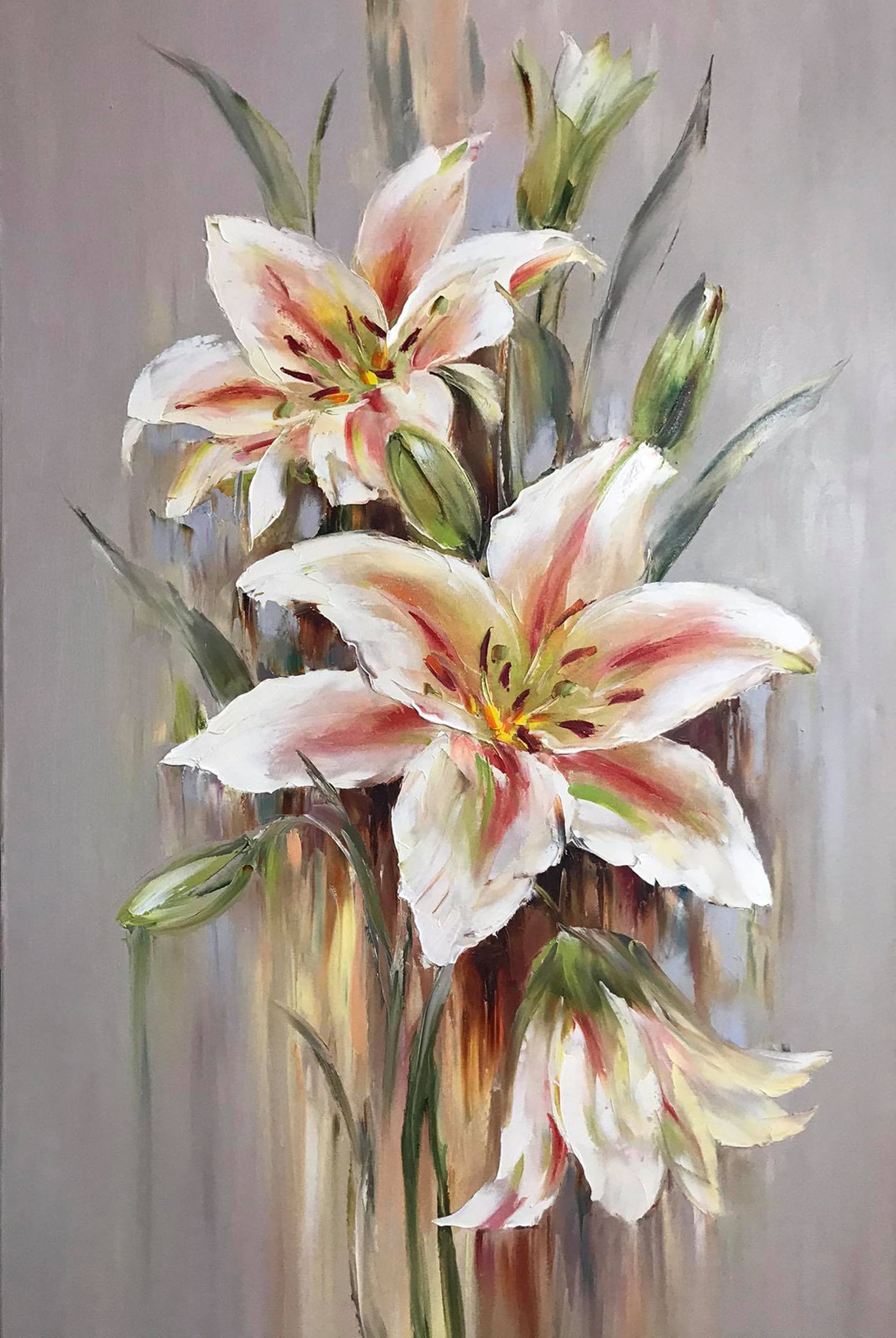 Long Narrow Wall Art Abstract Floral Oil Painting 2 Piece Wall Art 2 Floral Paintings Set of Two Long Paintings Vertical Narrow Wall Decor