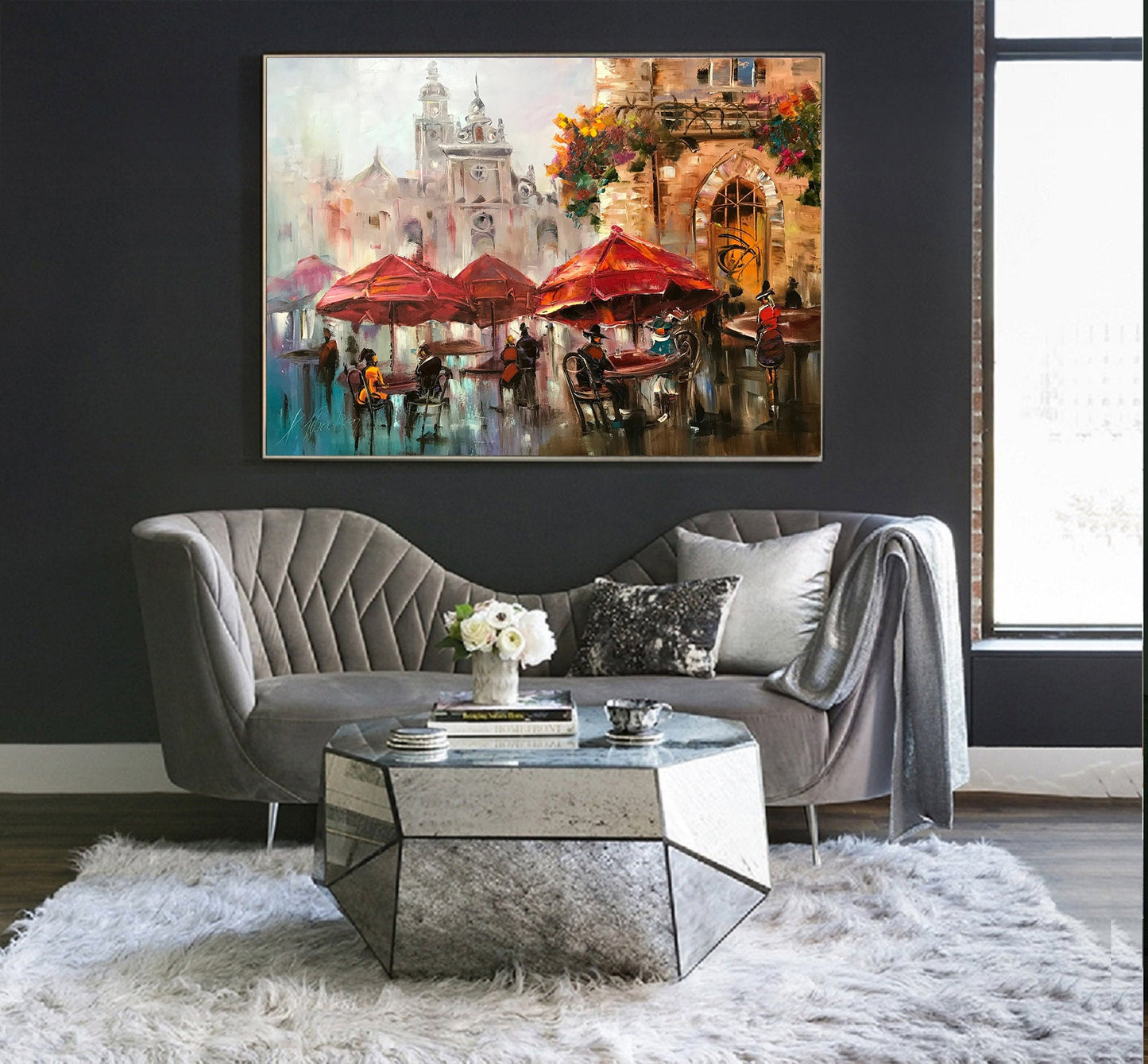 European Cafe Painting Original Restaurant Painting Bistro Art City Buildings Handmade Oil Painting Street Scene Ukrainian Painting 30x40"