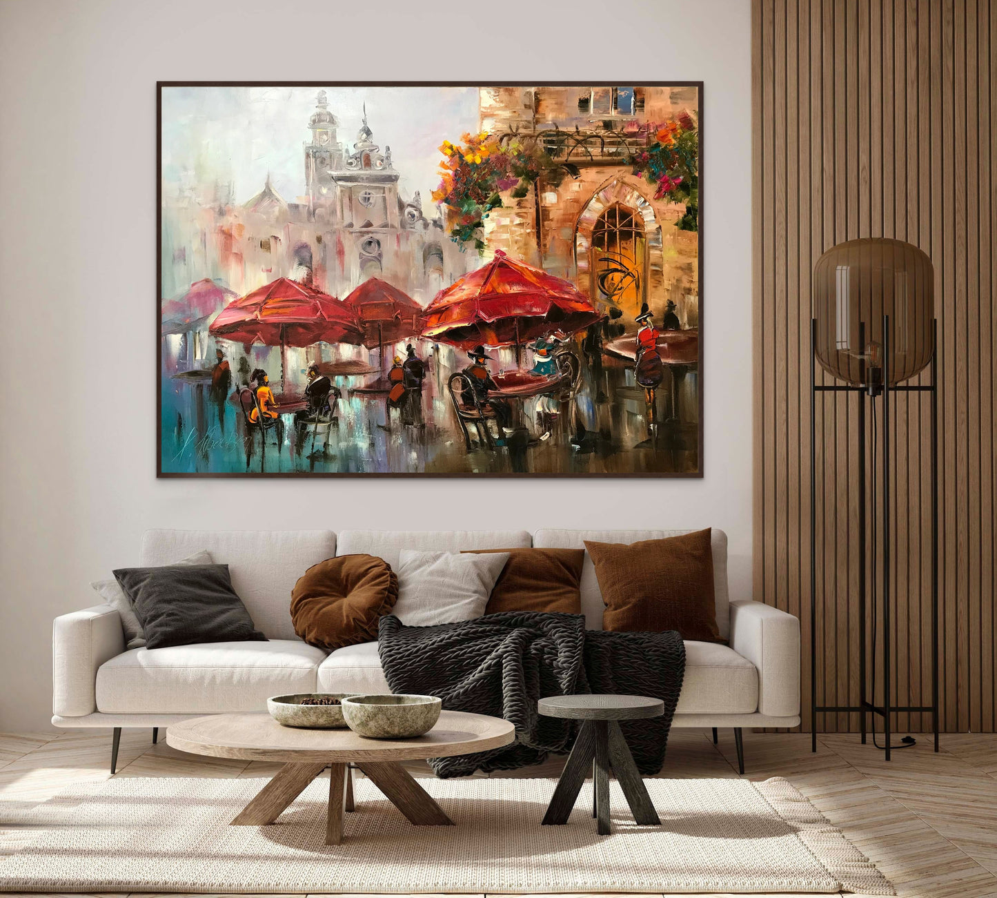 European Cafe Painting Original Restaurant Painting Bistro Art City Buildings Handmade Oil Painting Street Scene Ukrainian Painting 30x40"