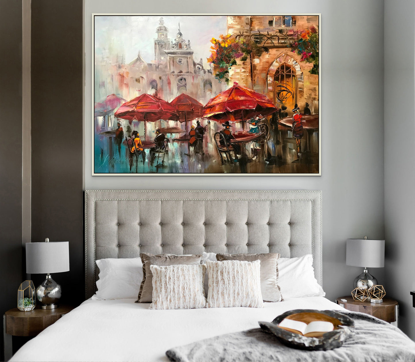 European Cafe Painting Original Restaurant Painting Bistro Art City Buildings Handmade Oil Painting Street Scene Ukrainian Painting 30x40"