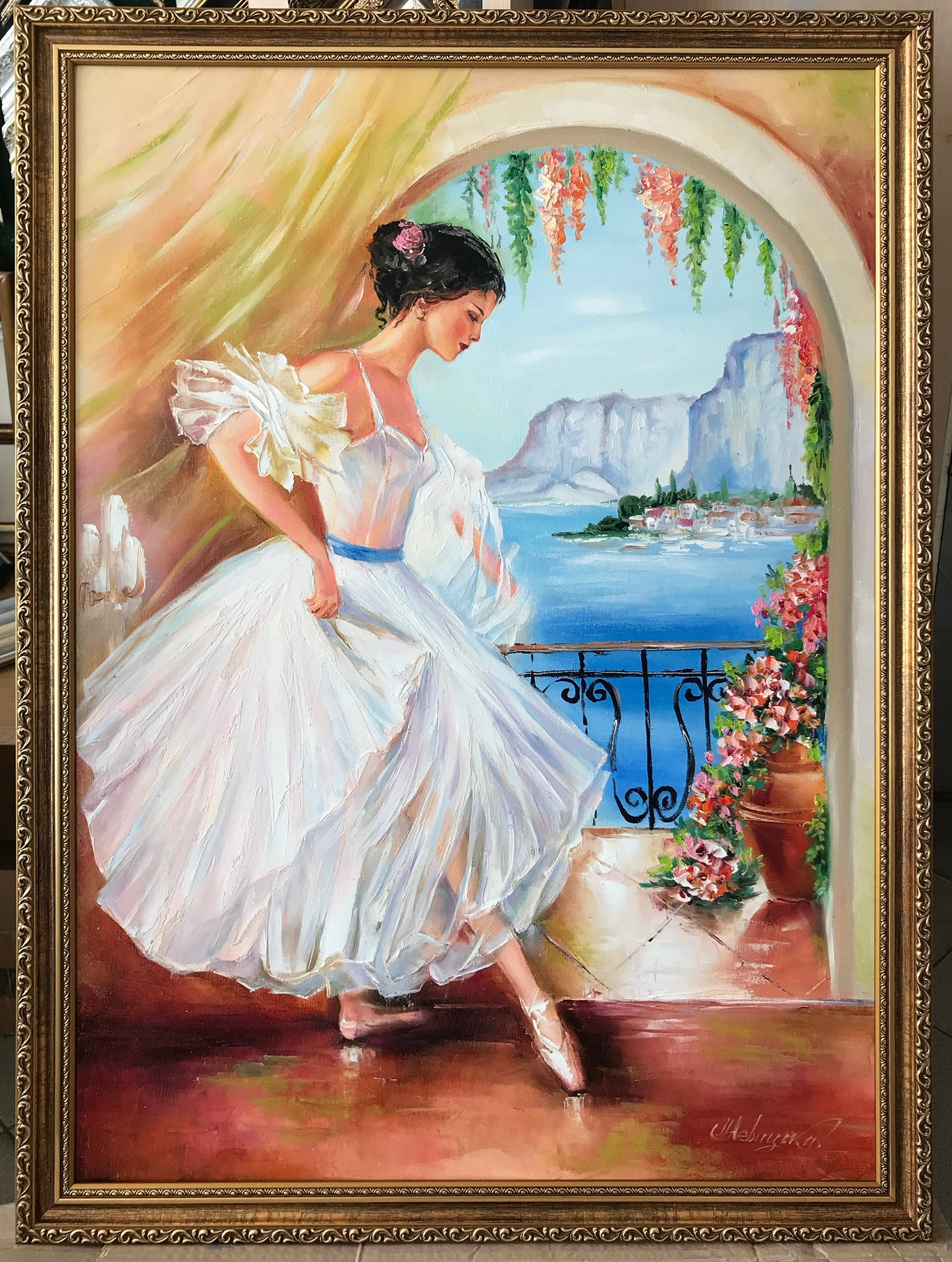 Ballerina Painting Original Ballet Dancer Painting on Canvas Ballerina Wall Art Bridgerton Painting Framed Dance Studio Decor Ballet Art