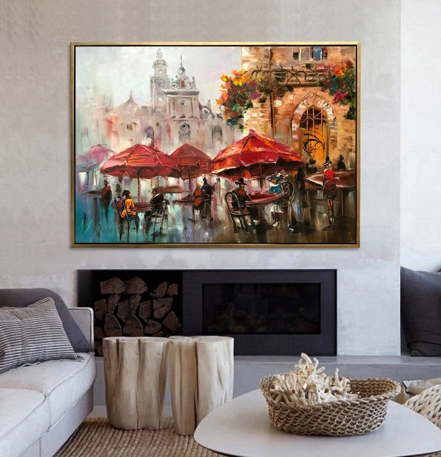 European Cafe Painting Original Restaurant Painting Bistro Art City Buildings Handmade Oil Painting Street Scene Ukrainian Painting 30x40"
