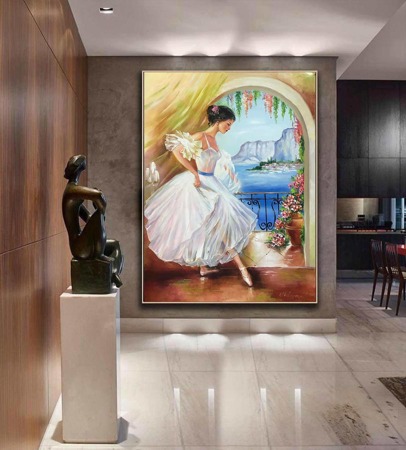 Ballerina Painting Original Ballet Dancer Painting on Canvas Ballerina Wall Art Bridgerton Painting Framed Dance Studio Decor Ballet Art