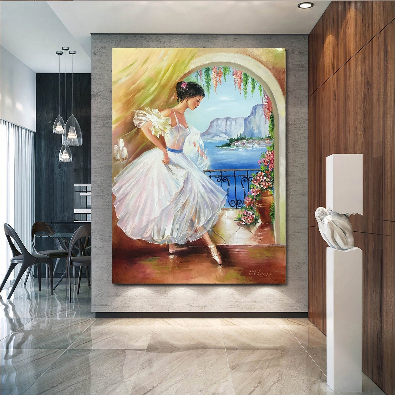 Ballerina Painting Original Ballet Dancer Painting on Canvas Ballerina Wall Art Bridgerton Painting Framed Dance Studio Decor Ballet Art