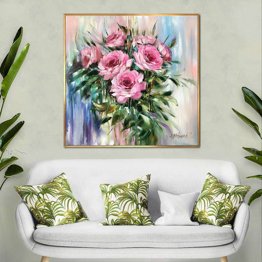 Custom Wedding Bouquet Painting from Photo Custom Flower Oil Painting 25th Wedding Anniversary Gift for Couple Pink Flower Painting Canvas