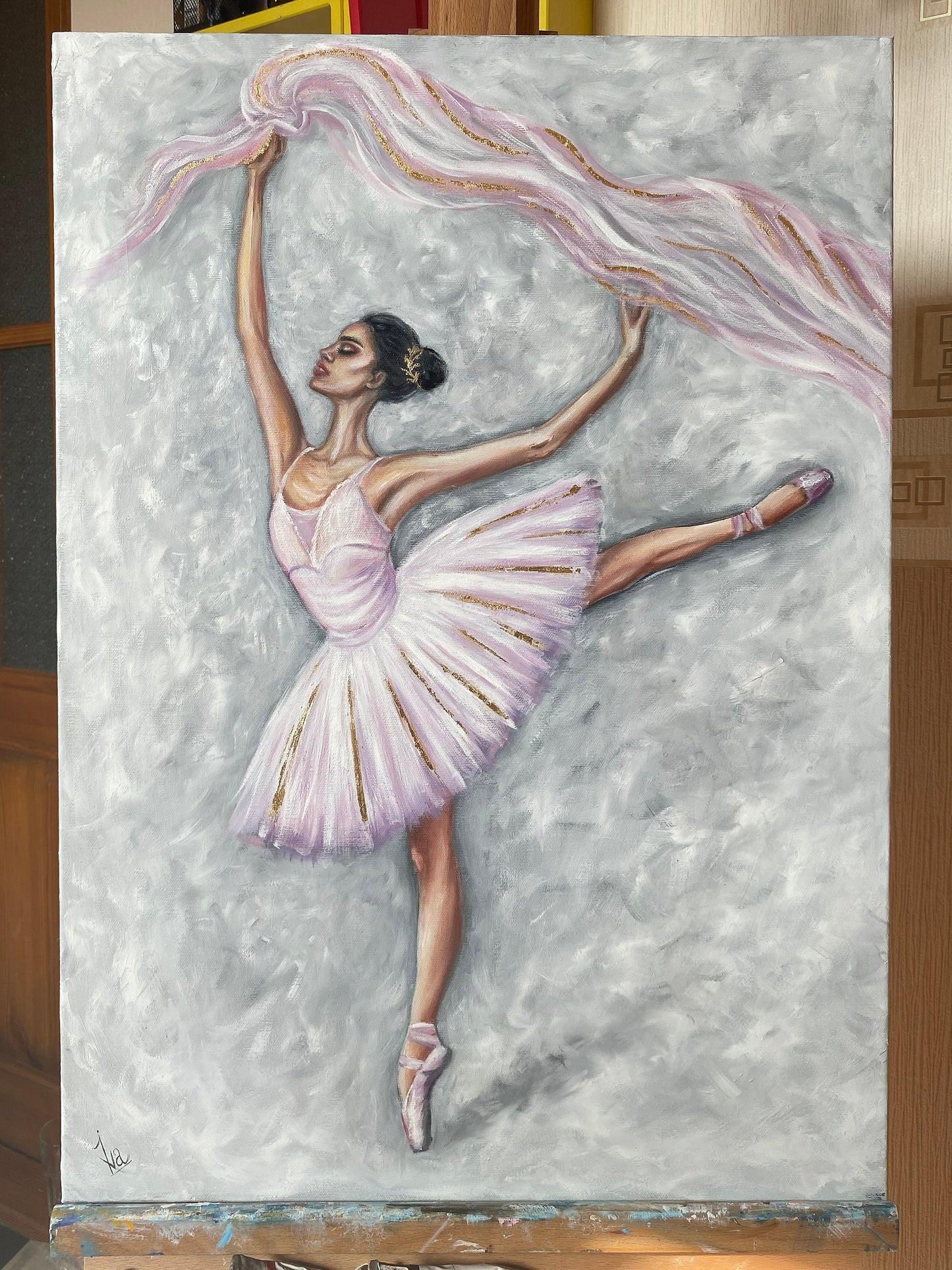 Ballerina Girl Painting on Canvas Dancing Ballerina Painting Girl in Pink Dress Ballet Artwork Original Oil Paintings of Ballerina Gifts