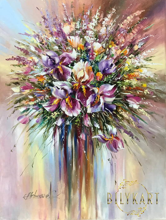 Large Abstract Flower Oil Painting Original Textured Flower Canvas Wall Art Abstract Flowers Wall Decor Extra Large Iris Flower Painting