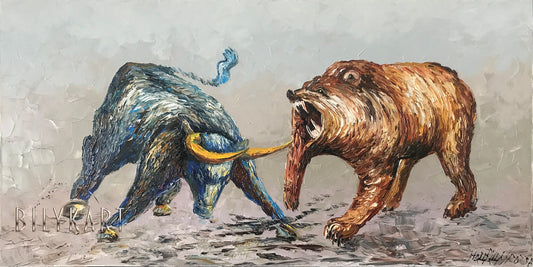 Large Bull and Bear Oil Painting Original Abstract Bull Bear Wall Art Stock Market Wall Decor Extra Large Wall Street Bull vs Bear Painting