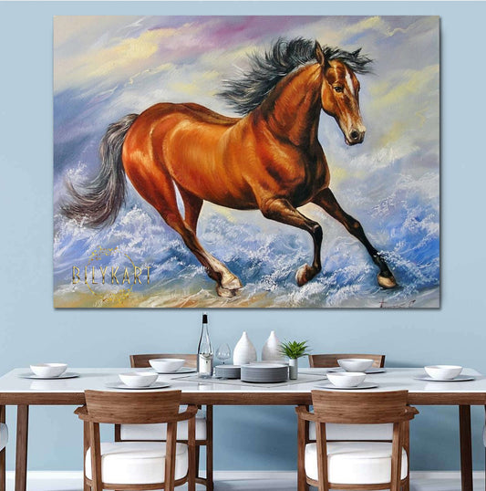 Running Horse Oil Painting Original Large Horse Wall Art Hand Made Custom Brown Horse Painting on Canvas Large Horse Artwork Equine Gifts