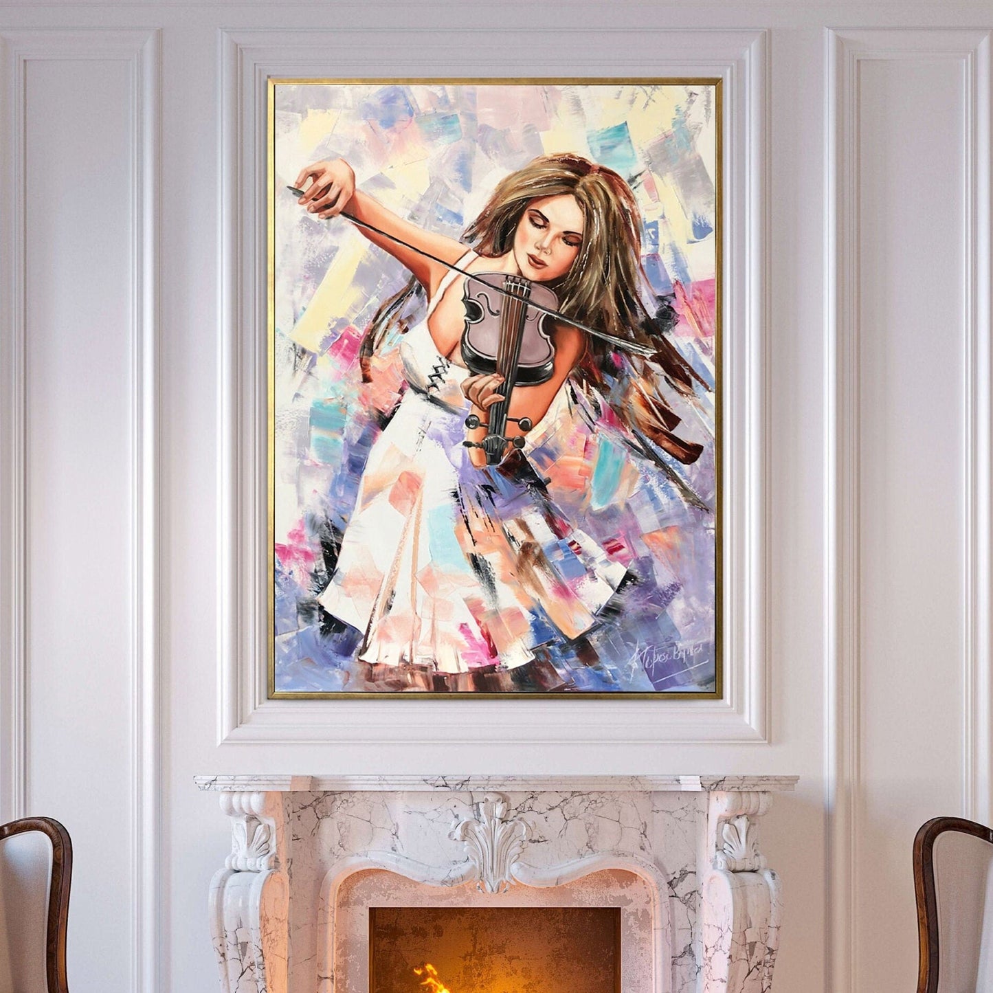 Girl Playing Violin Oil Painting Original Abstract Woman Painting Musician Wall Art Violin Art Music Girl Gift Violin Painting on Canvas