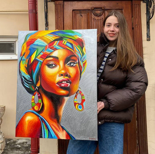 Black Woman Painting on Canvas Modern African American Art Colorful Woman Oil Painting Abstract African American Girl Wall Art Face Artwork