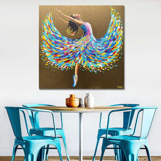 Dancing Woman Painting on Canvas Dancing Girl Art Ballet Oil Painting Original Female Dancer in Blue Dress Art Ballerina Painting Abstract