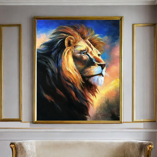 Colorful Lion Head Oil Painting Original Lion Wall Decor African Safari Art Majestic Lion Bible Wall Art Abstract Lion Canvas Painting