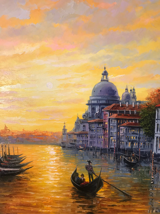 Venice Landscape Painting on Canvas Venice Italy Wall Art Venice Canal Oil Painting Original Gondola Artwork Sunset in Venice Painting