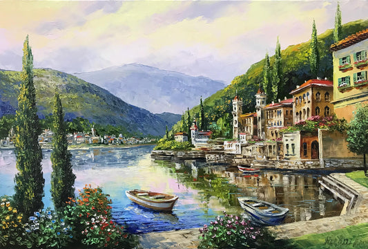 Lake Como Italy Oil Painting Original Famous Bellagio Italy Painting Varenna Wall Art Lago Di Como Italy Paintings