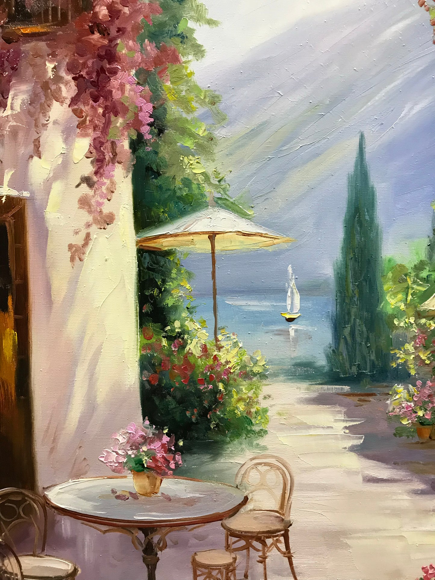 Amalfi Coast Italy Oil Painting Original Italian Street Cafe Paintings Italy Art Work Summer Vacation Painting on Canvas Italian Positano Coast Painting