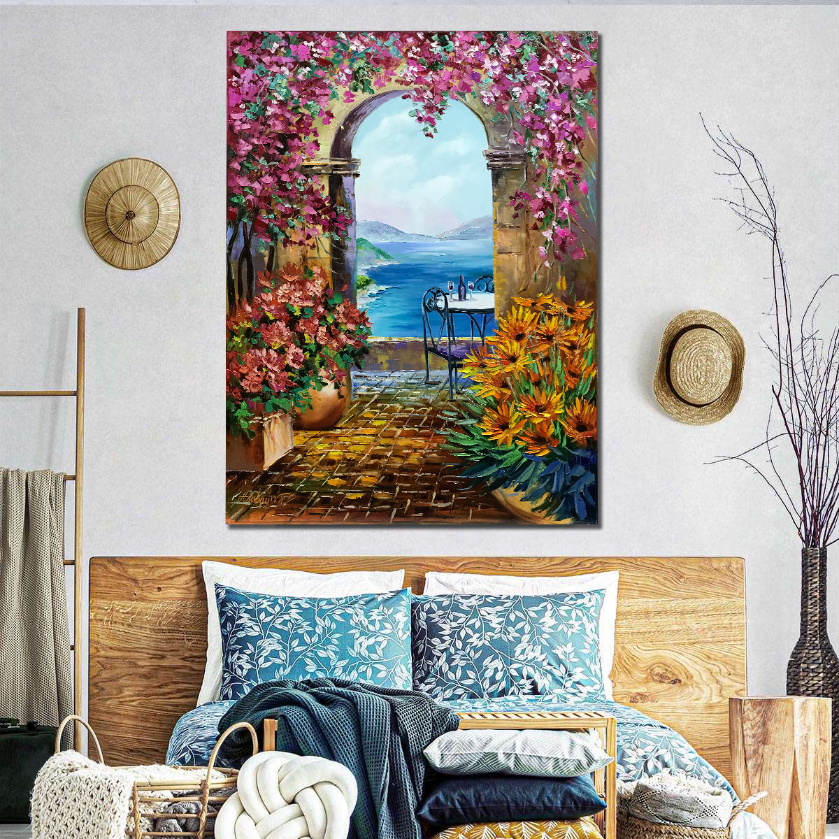 Positano Italy Painting on Canvas Italian Villa Painting Italian Coast Art Amalfi Coast oil Painting Original Italian Garden Wall Art