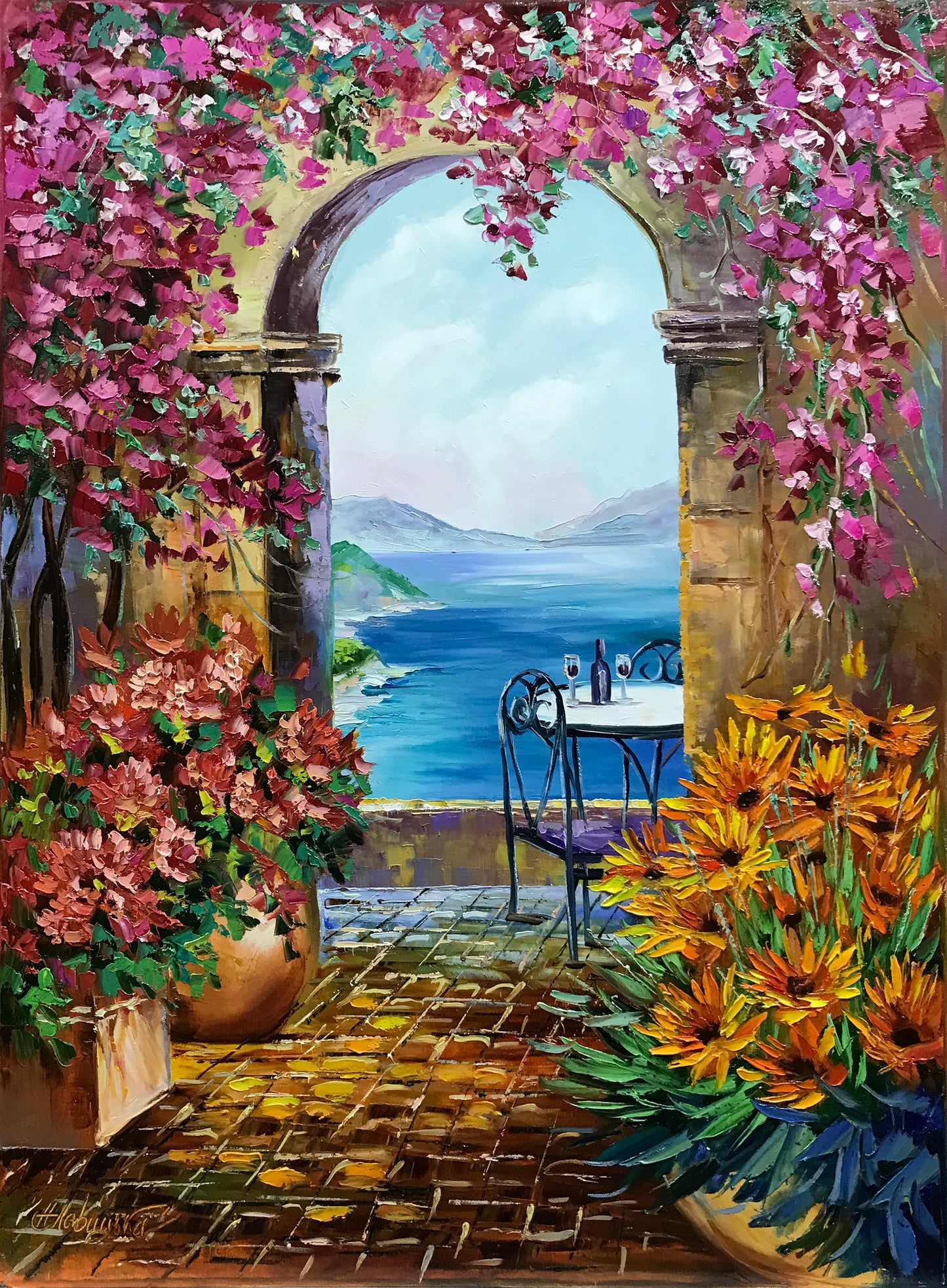 Positano Italy Painting on Canvas Italian Villa Painting Italian Coast Art Amalfi Coast oil Painting Original Italian Garden Wall Art